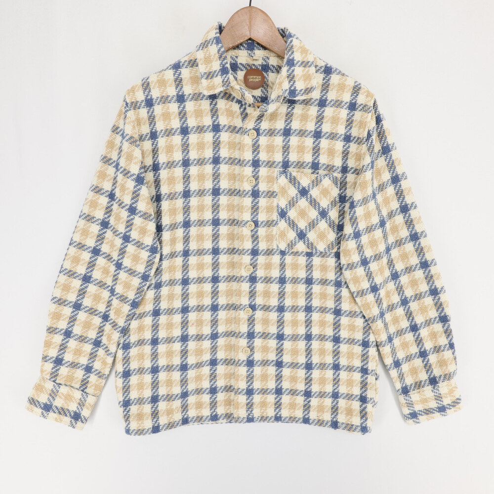 Common People Shirt Jacket Mens S Beige Plaid Overshirt Shacket Wool Blend